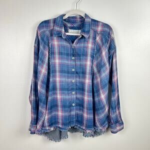 Free People Seeking Starlight Plaid Shirt 100% Cotton We the Free Size Small